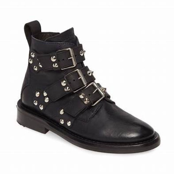 Zadig & Voltaire Laureen leather Spike buckle ankle moto boots - Picture 3 of 8
